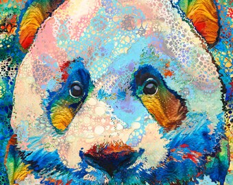 Colorful Panda Bear Animal Art PRINT from Painting Primary Colors Abstract Asian Cute Nursery Baby CANVAS Pandas Bears Animals Artwork Big