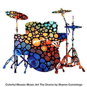 Drums Art PRINT from Painting Drum Set Rock And Roll Band Music Studio Decor Colorful CANVAS Artwork Colorful Abstract Musician Gift Ideas