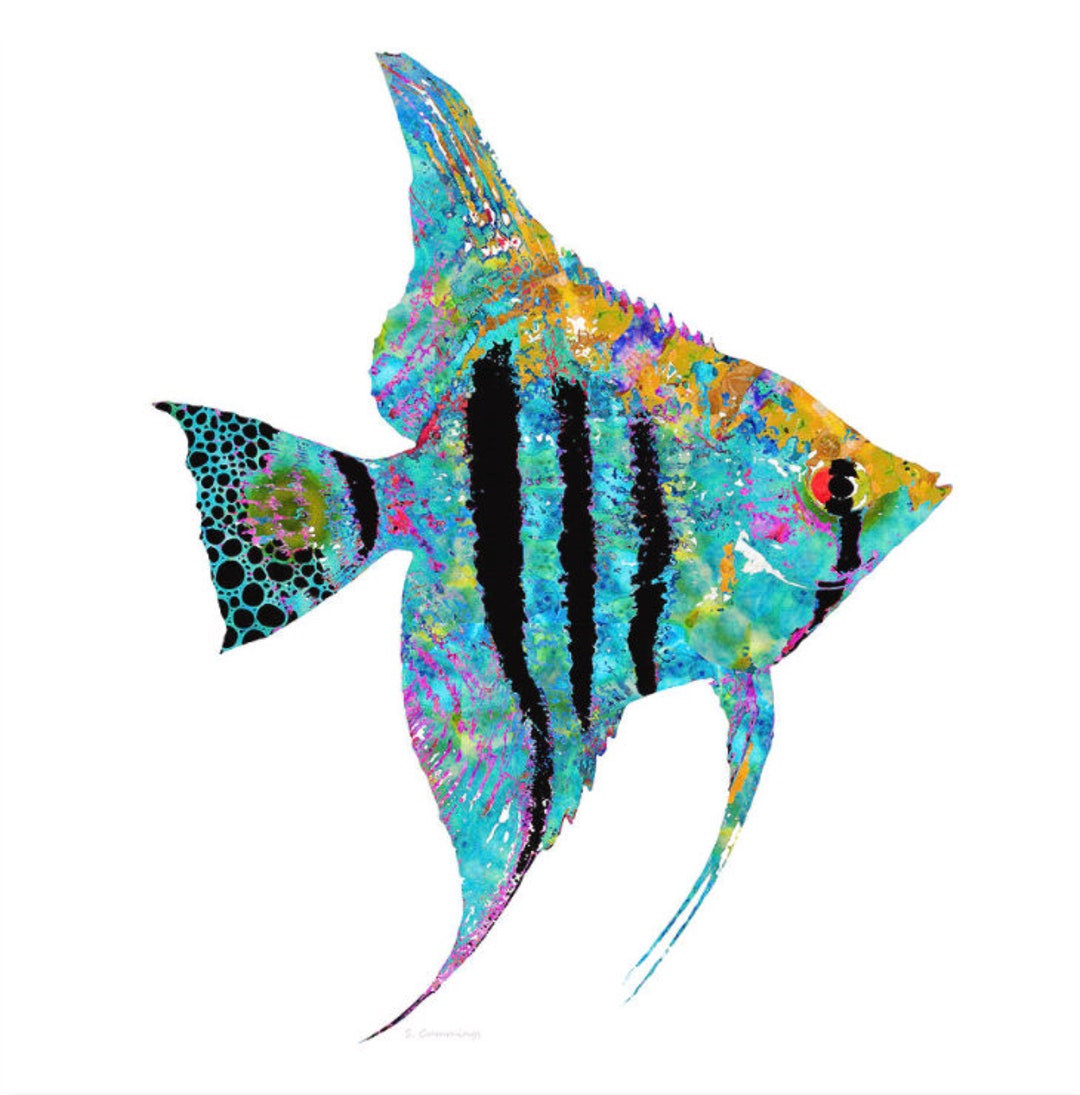 Colorful Nautical Beach Fish Art PRINT From Painting Beachy Coastal