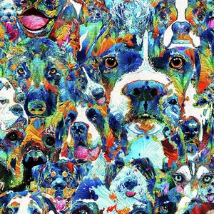 Colorful Dog Lover Pet Art PRINT from Painting Dogs Animal CANVAS Ready To Hang Large Artwork Canine Vet Veterinarian Veterinary Doggie Gift