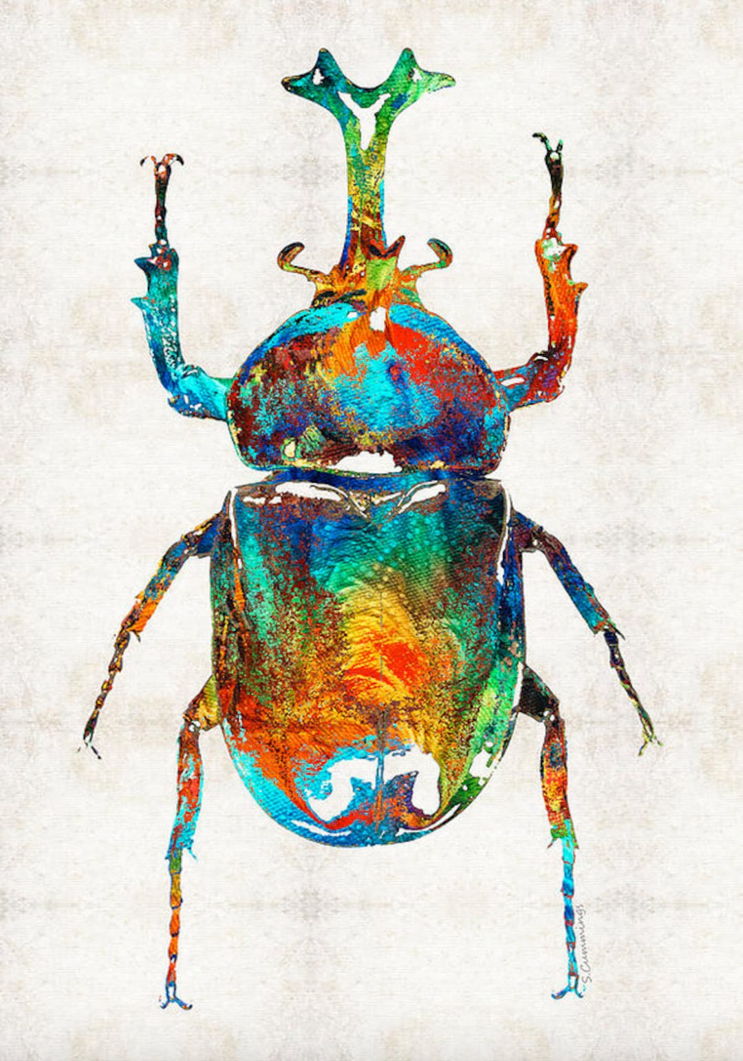 Colorful Beetle Scarab Art Bug Egyptian PRINT From Painting Symbol