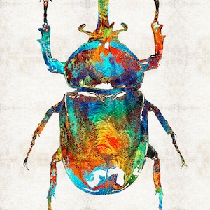 Colorful Beetle Scarab Art Bug Egyptian PRINT from Painting Symbol Primary Color Beetles CANVAS Rainbow Insect Artwork Egypt Hieroglyphics