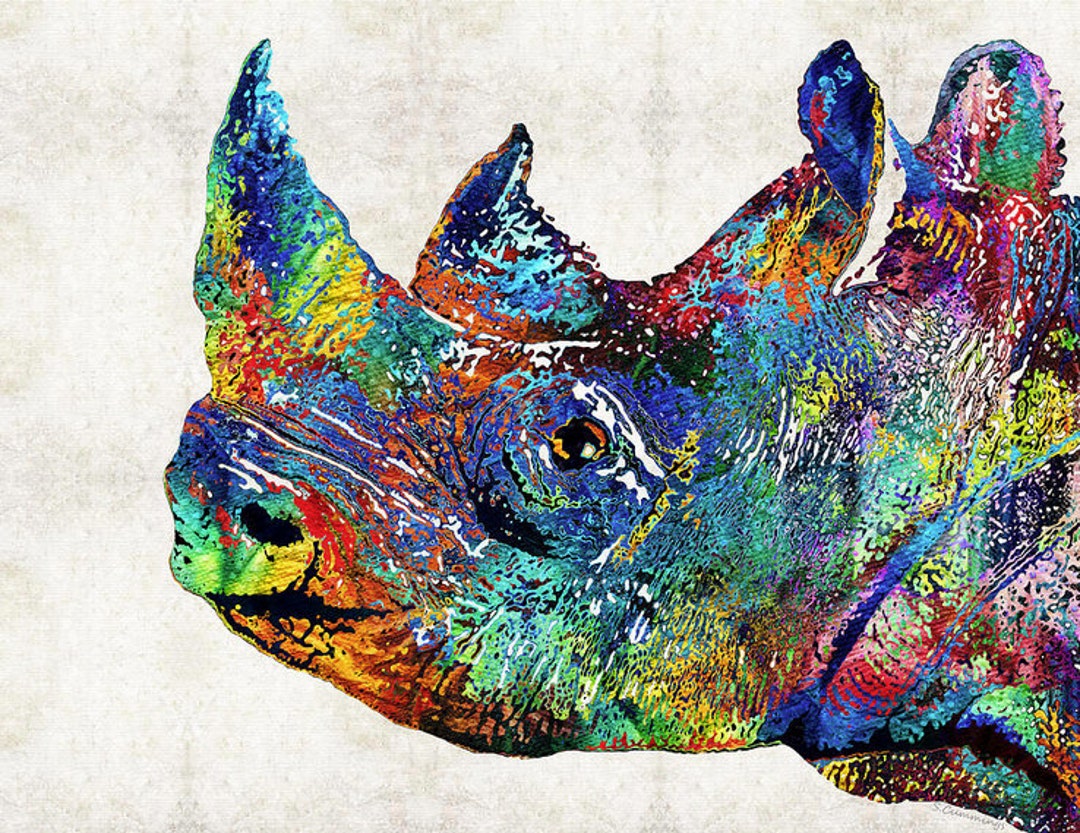 Colorful Rhinoceros Colorful Rhino Rhinoceros Animal Art PRINT From Painting Nursery Kid ...