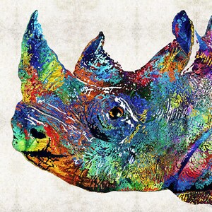 Colorful Rhino Rhinoceros Animal Art PRINT from Painting Nursery Kid Baby Babies Children Cute Africa CANVAS Rainbow Colors Fun African Zoo