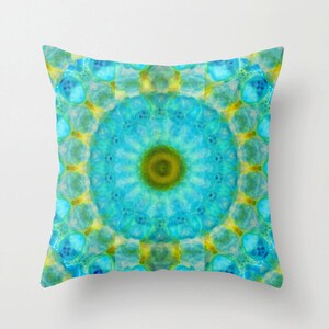 Throw Pillow Blue And Yellow COVER Mandala Art Design Sofa Bed Chair Or Couch Decor Artsy Decorating Made Easy Living Room Bedroom Bedding