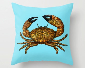 Throw Pillow Stone Crab COVER Tropical Beach House Art Design Home Sofa Decor Artsy Coastal Living Room Bedroom Decorative Accent Pillows