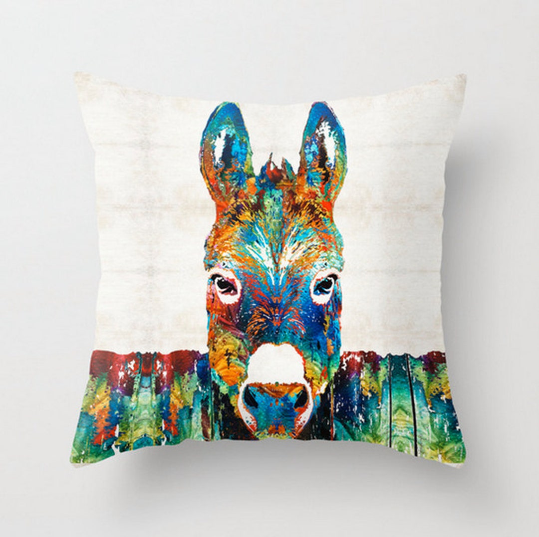 Throw Pillow Colorful Donkey Art COVER Design Home Sofa Bed Etsy