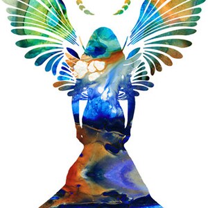 Angel Art PRINT Painting Colorful Healing Spiritual Heavenly Heaven Love God CANVAS Angels Wings Artwork Jesus Church Spirituality Christian