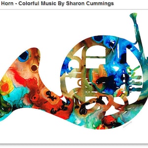 French Horn Art PRINT frm Painting Musician Gift Classical Music Colorful Marching Brass Horns CANVAS Marching Band Artwork Colorful Musical