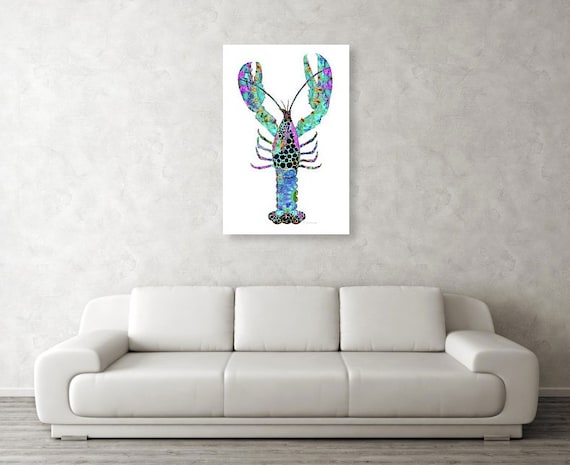 Colorful Lobster Art Print Painting Maine Seafood Beach House