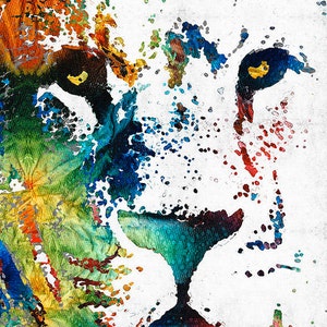 Lion Art Colorful Animal PRINT from Painting King Africa African CANVAS Lions Sports Gift Artwork Safari Rainbow Primary Colors Fierce Eyes