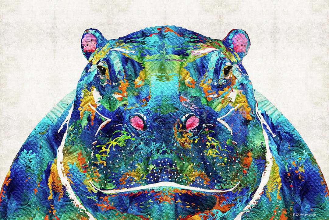 Colorful Hippo Art PRINT From Painting Hippopotamus Animal Etsy
