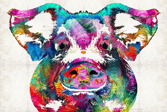 Colorful Pig Art Print From Painting Bacon Pork Porcine Farm Etsy