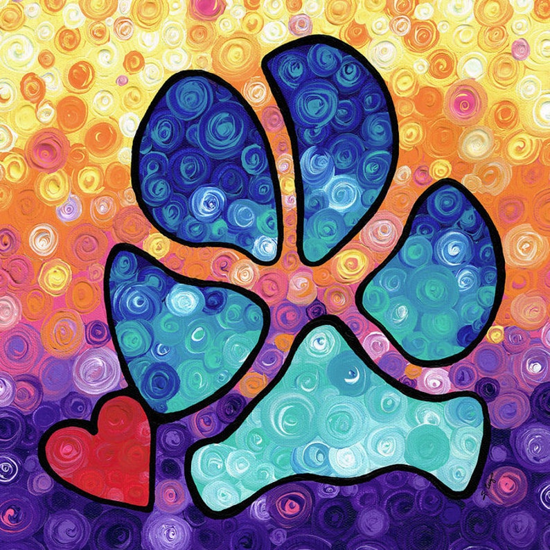 Dog Paw Prints Art Colorful PRINT From Painting Cute Puppy Etsy