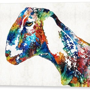 Colorful Goat Art PRINT from Painting Farm Animals Primary Colors Fun Whimsical CANVAS Country Farmhouse Animal Kids Natural Pop Art Goats image 4