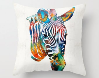 Throw Pillow Colorful Zebra Art COVER Design Home Sofa Bed Zebras Couch Decor Artsy Decorative Pillows Living Room Bedroom Zoo Animal Print
