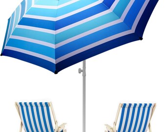 8FT Large Beach Umbrella Level 7 Wind Resistance Design, Sand Anchor, Sandbag, Portable Outdoor Umbrella with UPF50+ UV Protection