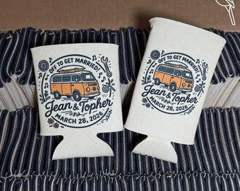 Off to Get Married! Wedding Can Cooler | Names & Date | Wedding Favors