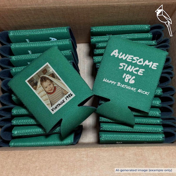 Personalized Photo Birthday Can Cooler | Custom Milestone Party Favor