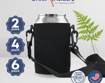 Black Neoprene Neck Strap Can Cooler | Hands-Free Drink Holder