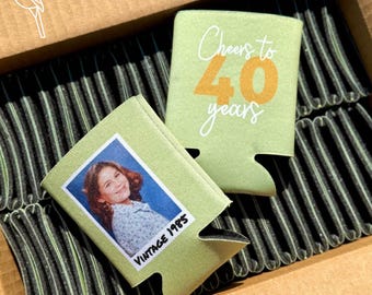 Vintage Photo Birthday Can Cooler | Custom Drink Holder