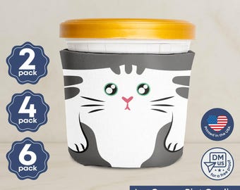 Funny Cat Ice Cream Pint Holder | Foam Sleeve, Pet Mom Gift