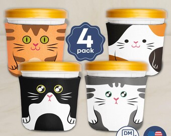 Funny Cat Ice Cream Pint Sleeve | Feline Coolie, 4-Pack
