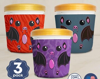 Kawaii Bat Ice Cream Pint Coolies | Halloween Gift Set, 3-Pack