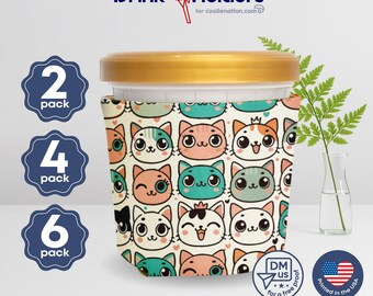 Cartoon Cat Faces Ice Cream Pint Sleeve | Dessert Coolie