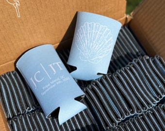Custom Beach Wedding Can Cooler | Collapsible 12oz Drink Sleeve