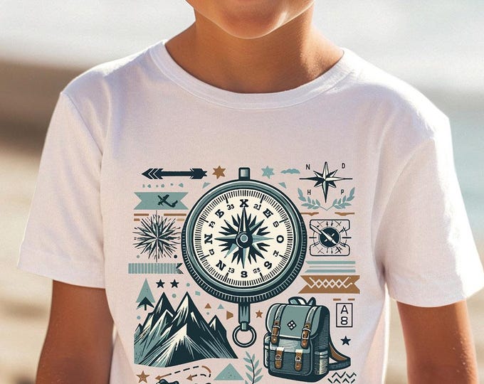 Adventure Compass Shirt for Boys – Forest Explorer Hiking Tee, Kids Camping Nature Top