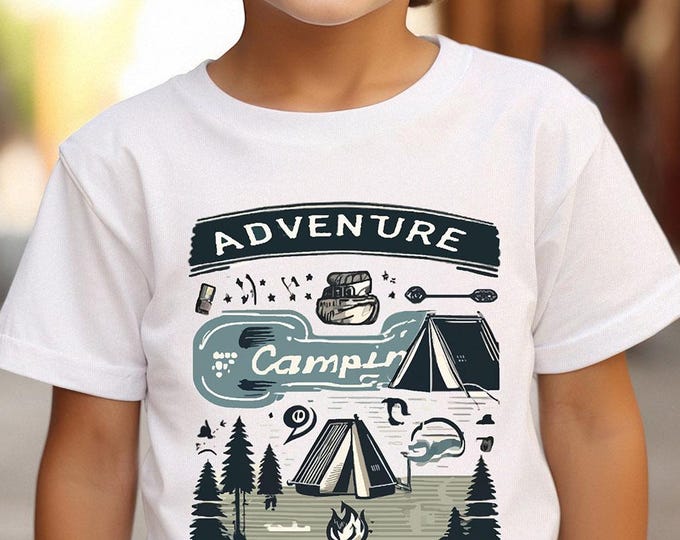 Boys Camping T-Shirt – Adventure Outdoors Tee, Campfire Graphic Shirt for Kids