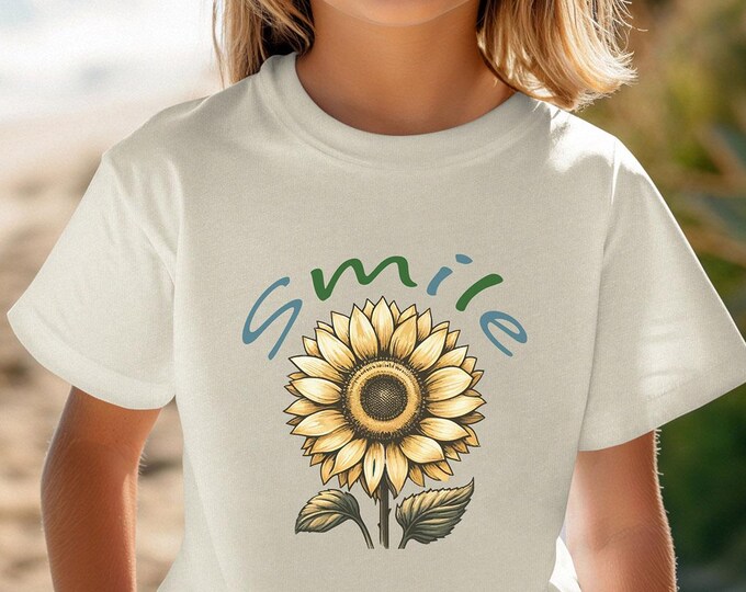 Sunflower Girls T-Shirt – Smiley Graphic Tee for Kids