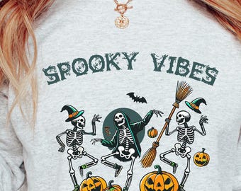 Spooky Vibes Halloween Sweatshirt – Dancing Skeletons Top