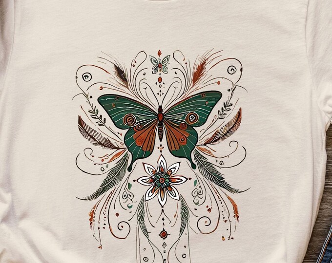 Boho Butterfly T-Shirt for Women – Floral Nature Graphic Tee