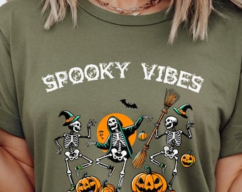 Spooky Skeleton Tee – Funny Fall Graphic Shirt, Casual Spooky Vibes Top