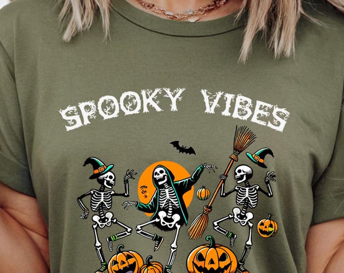 Spooky Skeleton Tee – Funny Fall Graphic Shirt, Casual Spooky Vibes Top