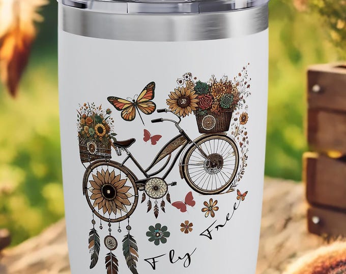 Floral Bicycle Tumbler – Boho Insulated Stainless Steel Travel Cup