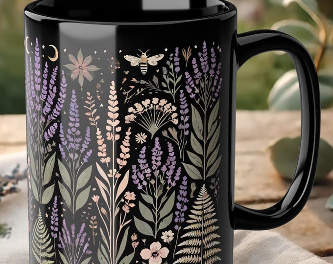 Lavender Botanical Mug – Floral Garden Coffee Cup with Nature Art