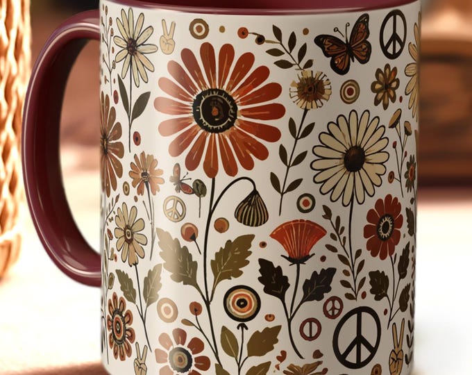 Groovy Flower Mug – 70s Retro Coffee Cup with Hippie Floral Design