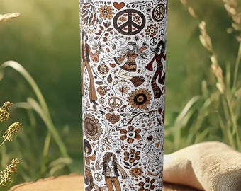 Boho Peace Floral Tumbler – 70s Inspired Stainless Steel Travel Cup