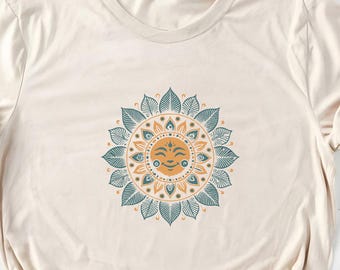 Sun Mandala T-Shirt – Boho Celestial Graphic Tee