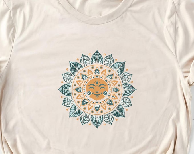 Sun Mandala T-Shirt – Boho Celestial Graphic Tee