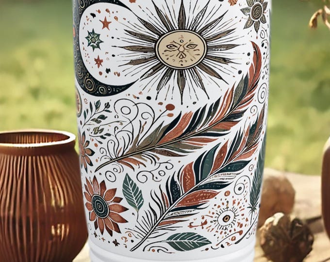 20 oz Celestial Tumbler – Sun and Moon Boho Travel Mug