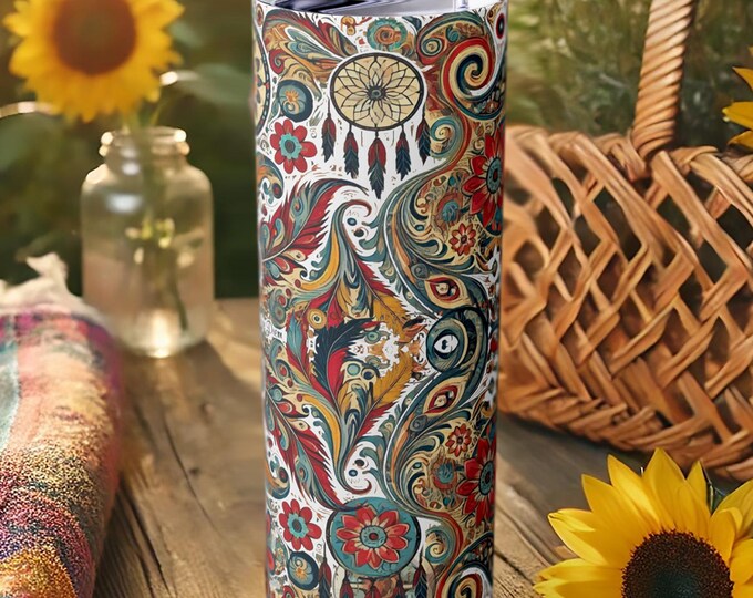 Boho Paisley Tumbler – Floral Hippie Stainless Steel Travel Mug