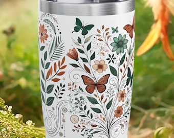 Floral Butterfly Tumbler – Nature Inspired Insulated Travel Cup