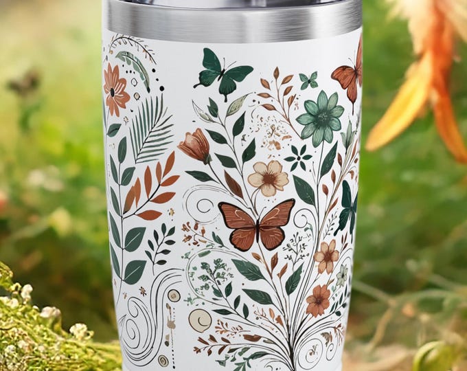 Floral Butterfly Tumbler – Nature Inspired Insulated Travel Cup
