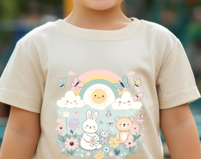 Kawaii Rainbow Toddler T-Shirt – Bunny Bear Animal Tee