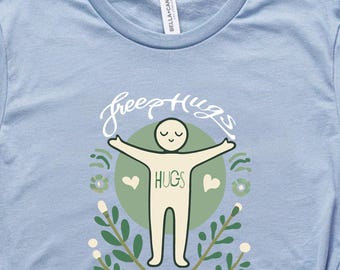 Free Hugs T-Shirt – Positive Message Graphic Tee, Casual Everyday Top