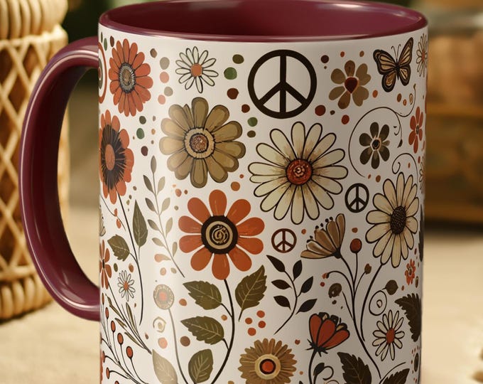 Vintage Floral Peace Mug – Hippie Coffee Cup